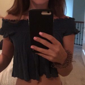 ruffle off the shoulder pacsun blue crop top